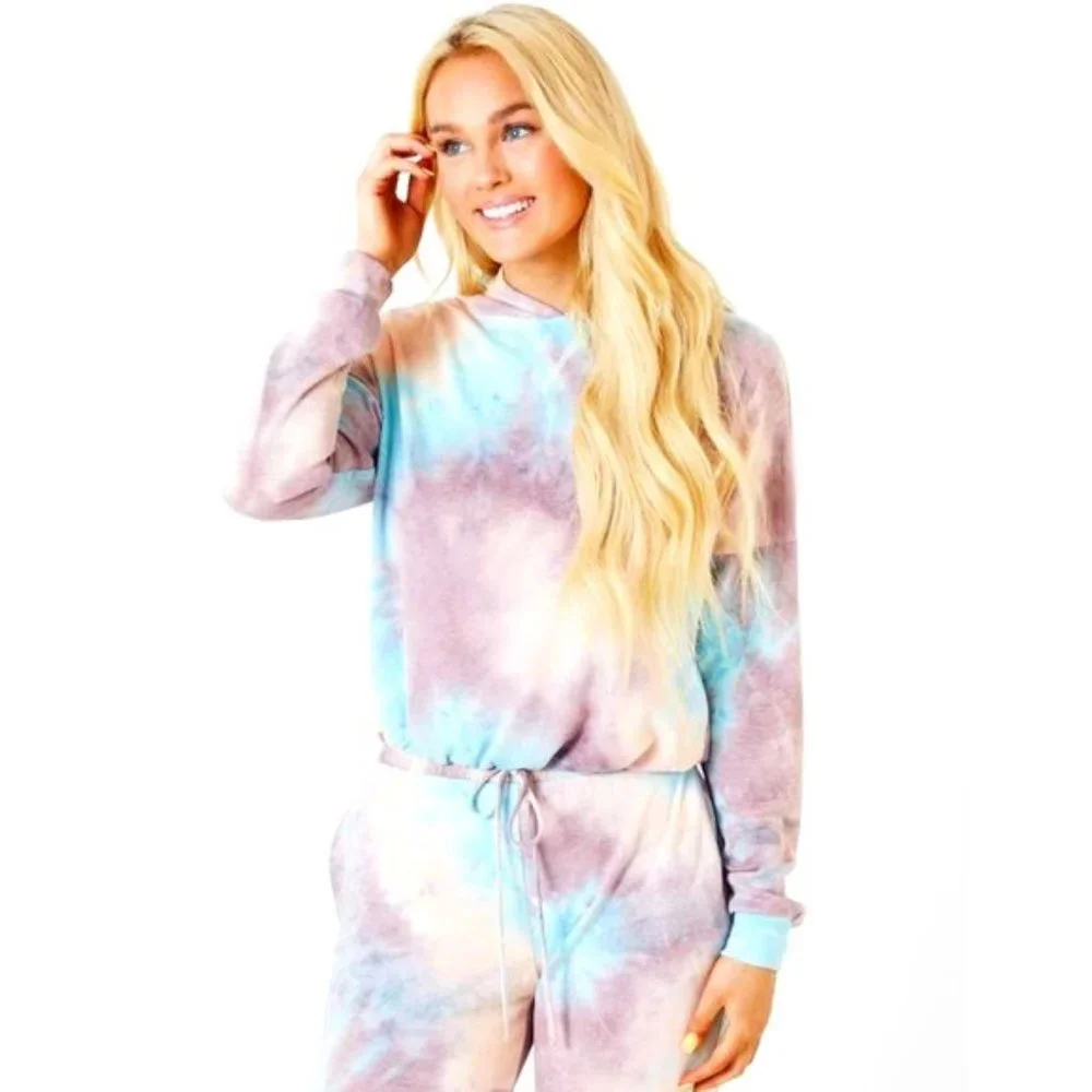 SOLD LIVE Hayley Tie Dye Hooded Lounge Cropped Top NEW CROP - Picture 4 of 4